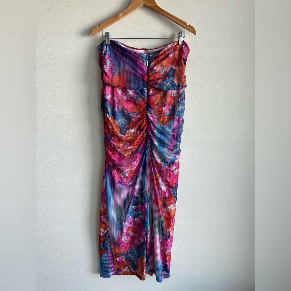 Anthropologie The Soleil Slim Strapless Ruched Mesh Dress XL Lined NWT - Picture 4 of 15